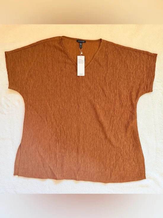 Eileen Fisher V-Neck Dolman Sleeve Tunic - Bronze - Medium - Tencel - Picture 4 of 11